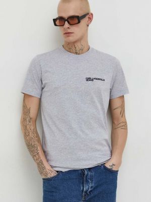 Памучна тениска с дълъг ръкав с апликация Karl Lagerfeld Jeans сиво
