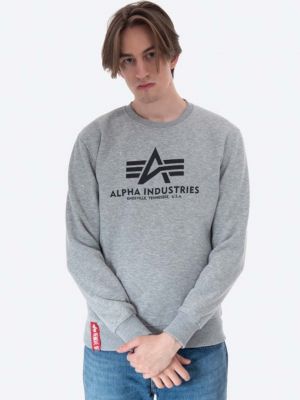 Пуловер с принт Alpha Industries сиво