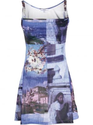 Mini šaty s potiskem z polyesteru Miaou - modrá