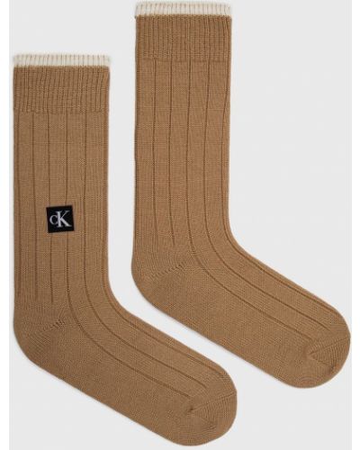 Вълнени чорапи Calvin Klein кафяво