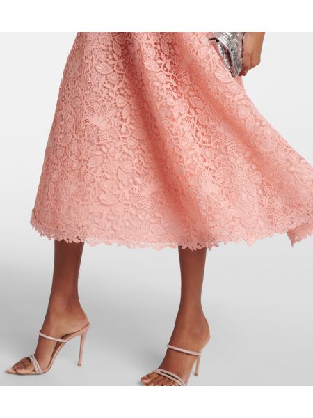 Midi haljina s čipkom Carolina Herrera ružičasta
