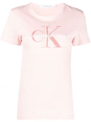 Kerek nyakú rövid ujjú pamut nyomott mintás póló Calvin Klein Jeans - rózsaszín
