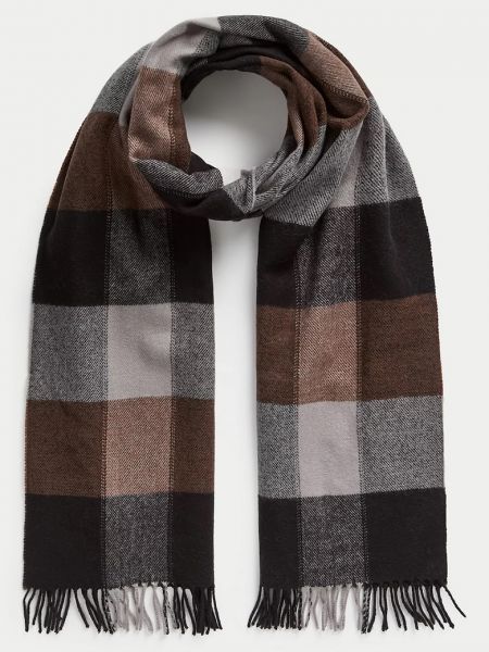 Клетчатый шарф с бахромой Marks & Spencer коричневый