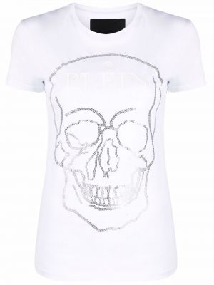 Памучна тениска с кристали Philipp Plein бяло