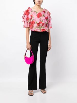 Květinová hedvábná halenka s potiskem Carolina Herrera růžová