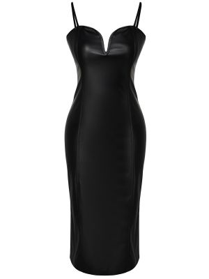 Кожаное приталенное вечернее платье из искусственной кожи Trendyol черное