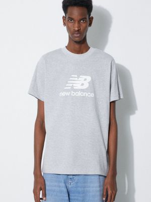 Bavlněné tričko s potiskem New Balance šedé
