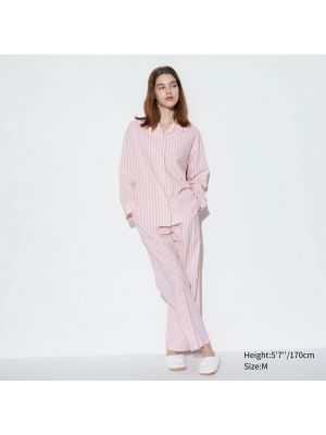 Пижама в полоску с длинным рукавом Uniqlo розовая