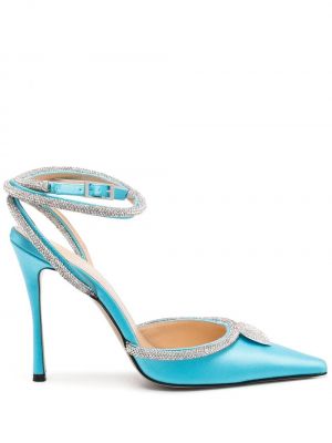 Сатенени полуотворени обувки с кристали със сърца Mach & Mach синьо