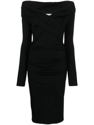 Viskózové vlněné midi šaty s dlouhými rukávy Dvf Diane Von Furstenberg - černá
