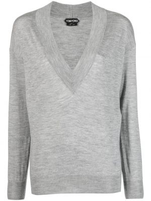 Pletený svetr s výstřihem do v Tom Ford šedý