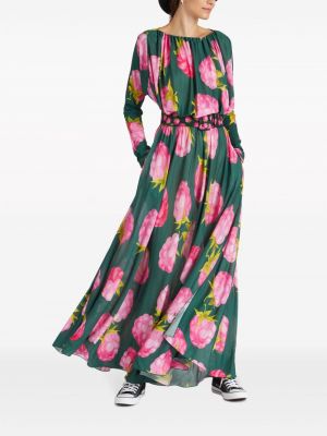 Květinové dlouhé šaty s potiskem La Doublej zelené