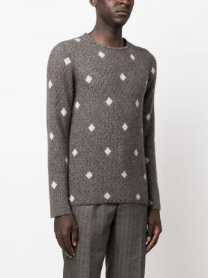 Sweter z okrągłym dekoltem żakardowy Giorgio Armani brązowy