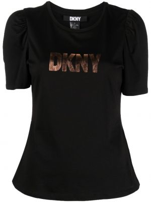 Памучна тениска с принт Dkny черно