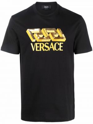 Camiseta con lentejuelas Versace negro