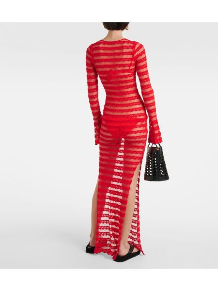 Bombažna dolga obleka s čipko Aya Muse rdeča