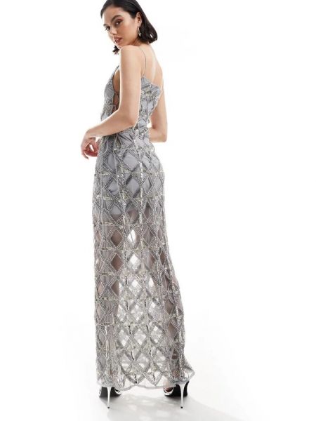 Прозрачное длинное платье со стразами Asos серое