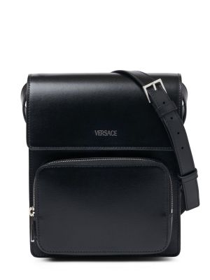 Bőr crossbody táska Versace fekete