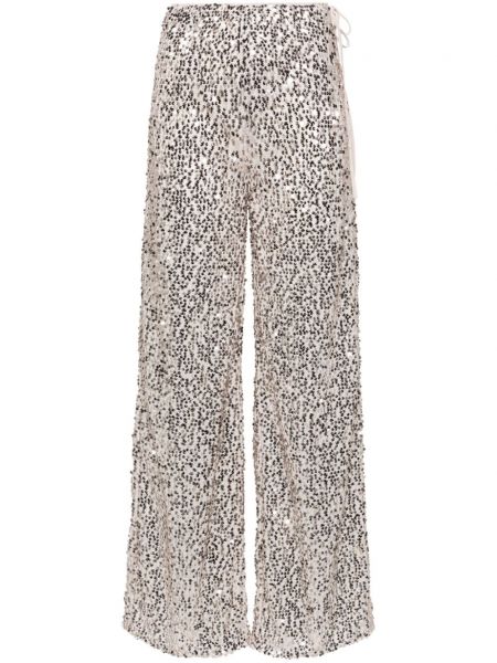 Pantalon droit à paillettes Rotate Birger Christensen beige