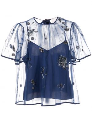 Прозрачна блуза Cinq A Sept синьо