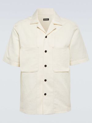 Camisa de lino de seda de algodón Zegna blanco