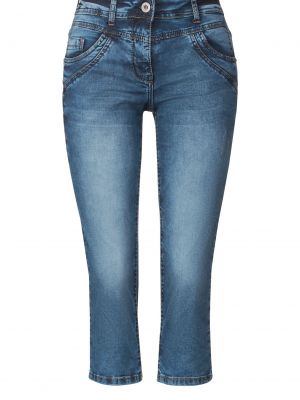 Bavlnené džínsy s vysokým pásom na zips Cecil - modrá