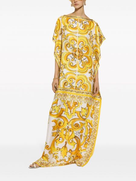Jedwabna sukienka długa Dolce And Gabbana żółta