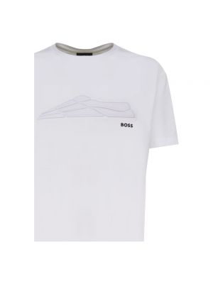 Camiseta de algodón manga corta de cuello redondo Boss blanco