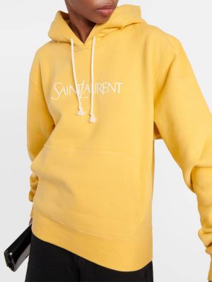 Sudadera con capucha con bordado de algodón de algodón Saint Laurent amarillo
