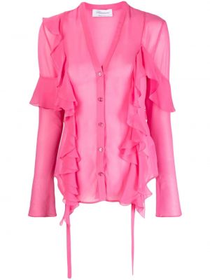 Prozirna svilena bluza s volanima Blumarine ružičasta
