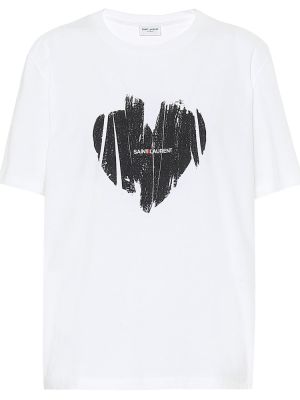 Kokvilnas t-krekls Saint Laurent balts