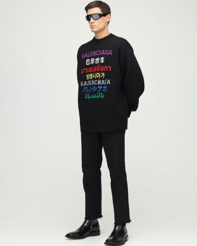 Sweter wełniany żakardowy Balenciaga czarny