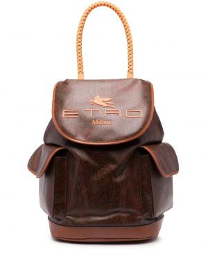 Pletený batoh s potlačou s paisley vzorom Etro hnedá