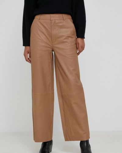 Jednobarevné kožené kalhoty s vysokým pasem Gestuz