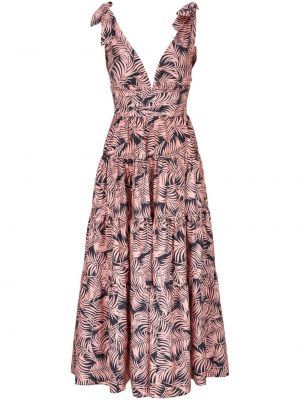 Коктейлна рокля с принт с v-образно деколте Carolina Herrera розово