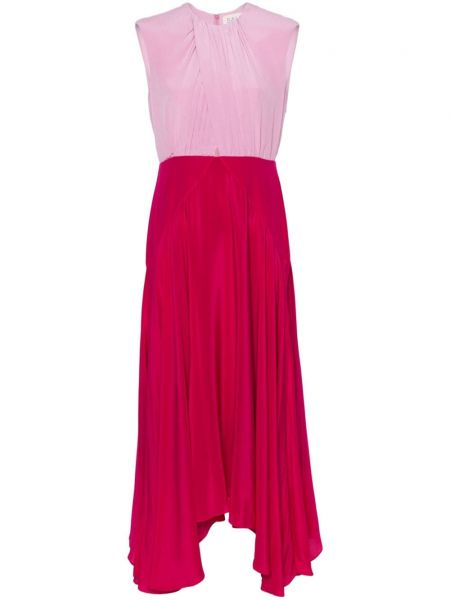 Růžové hedvábné dlouhé šaty Saloni