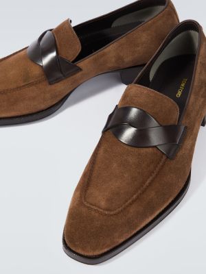 Pantofi loafer din piele de căprioară din piele Tom Ford maro