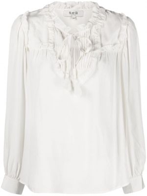 Копринена блуза с волани Sea бяло
