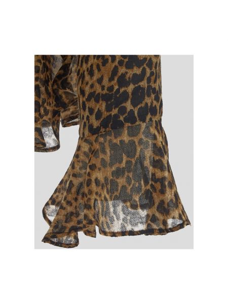 Blusa con estampado leopardo con volantes Saint Laurent marrón