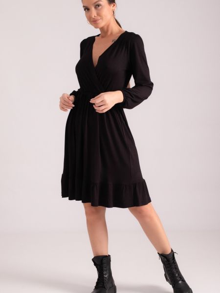 Dlouhé šaty s volánmi s dlhými rukávmi Armonika čierna