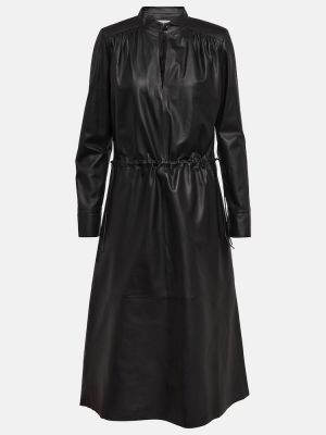 Usnjena midi obleka Yves Salomon črna