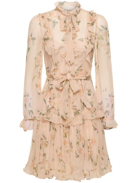 Mini vestido de seda con volantes Zimmermann rosa