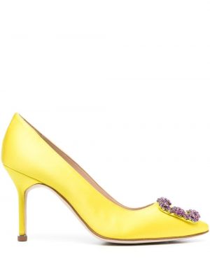 Pantofi cu toc de cristal Manolo Blahnik galben