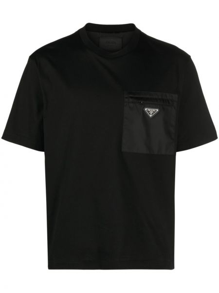 T-shirt di nylon in jersey Prada nero