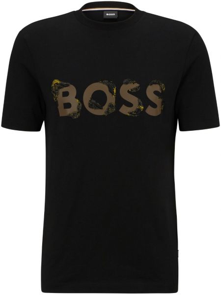 Βαμβακερή μπλούζα με σχέδιο Boss μαύρο
