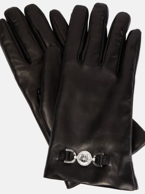 Rękawiczki skórzane Versace czarne