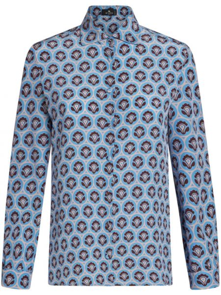 Svilena srajca s potiskom z abstraktnimi vzorci Etro modra