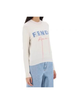 Sweter z kaszmiru żakardowy Fendi biały