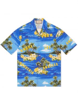 Bavlněná košile s potiskem s tropickým vzorem Gucci