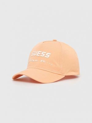 Памучна шапка с козирки с апликация Guess оранжево